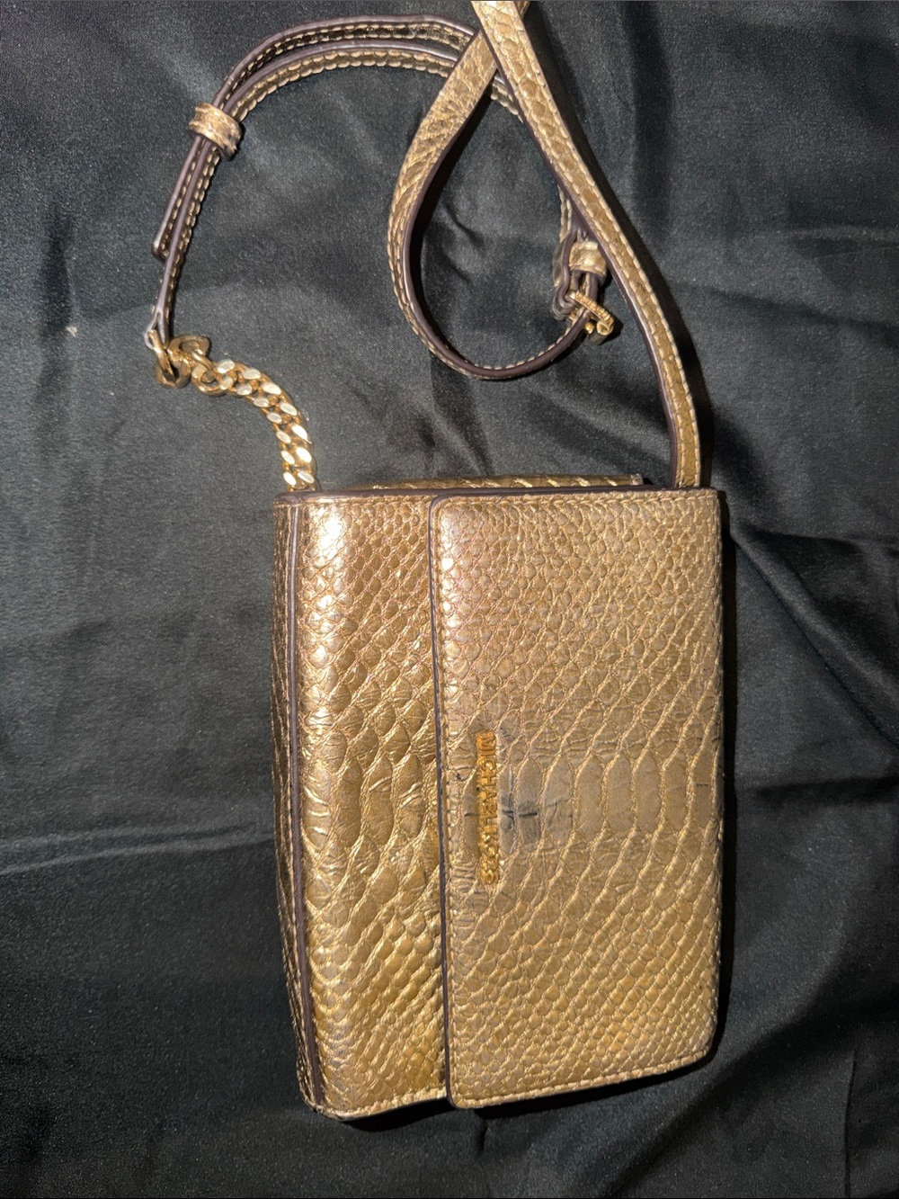 Michael Kors Metallic Gold Snake-Embossed Crossbody